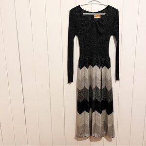 Ian Peters Vintage Silver and Black Long Sleeve Dress.